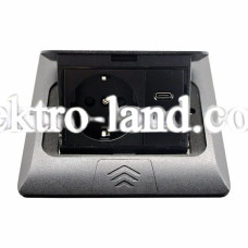 Розетка врезная для пола черная 16 А + 2 USB (type C+A) 2,1 А IP44 